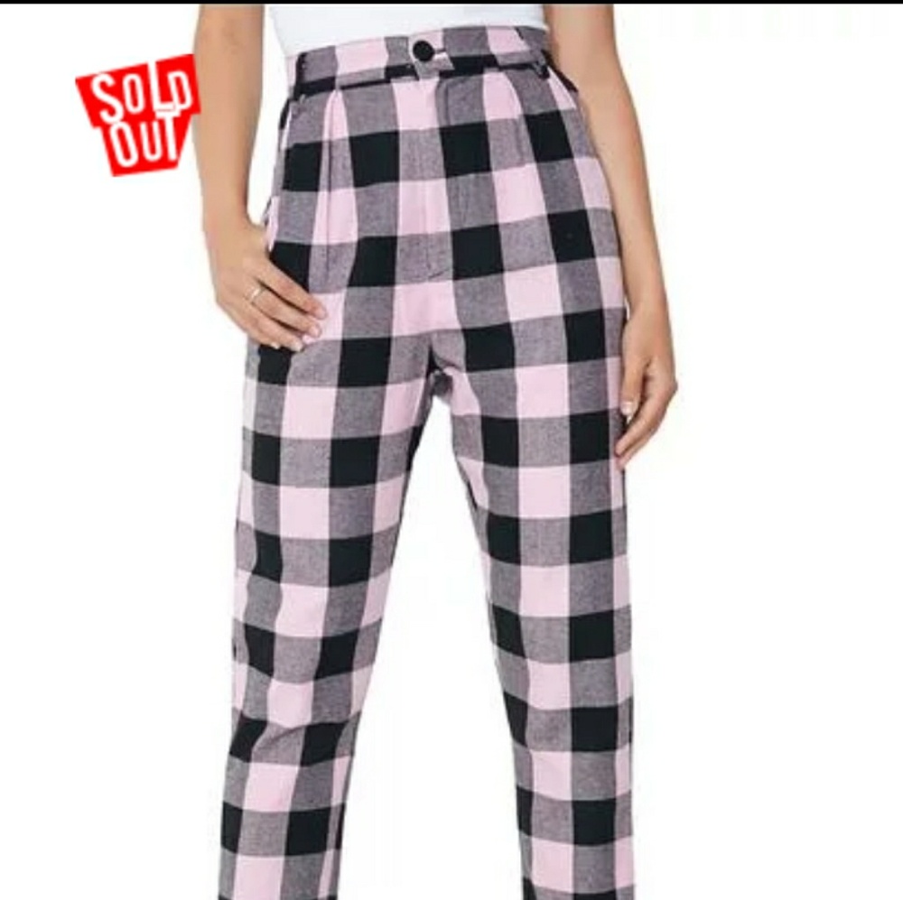 NWT Lazy Oaf Pink & Black Plaid Checkered pants
